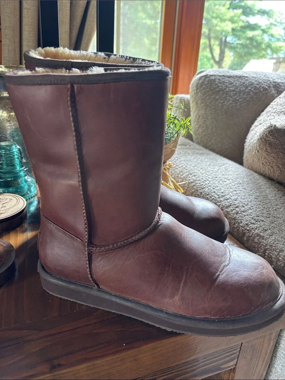 L.L. Bean Brown Suede Winter Boots with Cream Shearling Lining